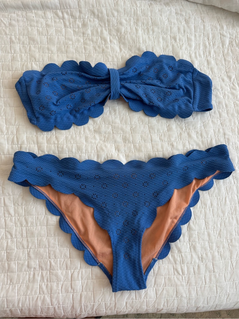 Jessica Simpson Blue Scalloped Bandeau Bikini Set - XL